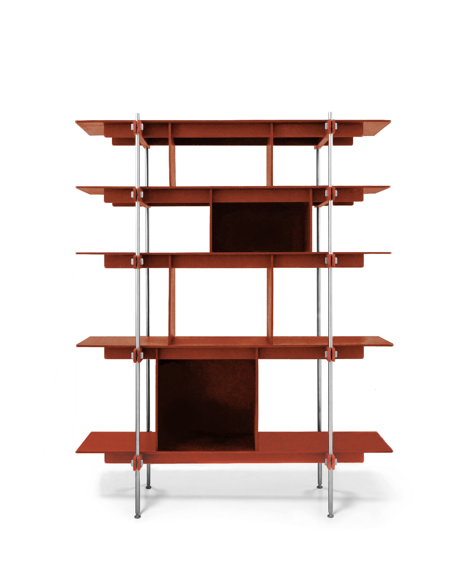 Offenes rotes design regal aus mdf holz mit regal edelstahl rahmen und regal mit fächern