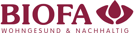 zeigt das rote logo der firma biofa, hersteller ökologischer Öle, Oberflächen