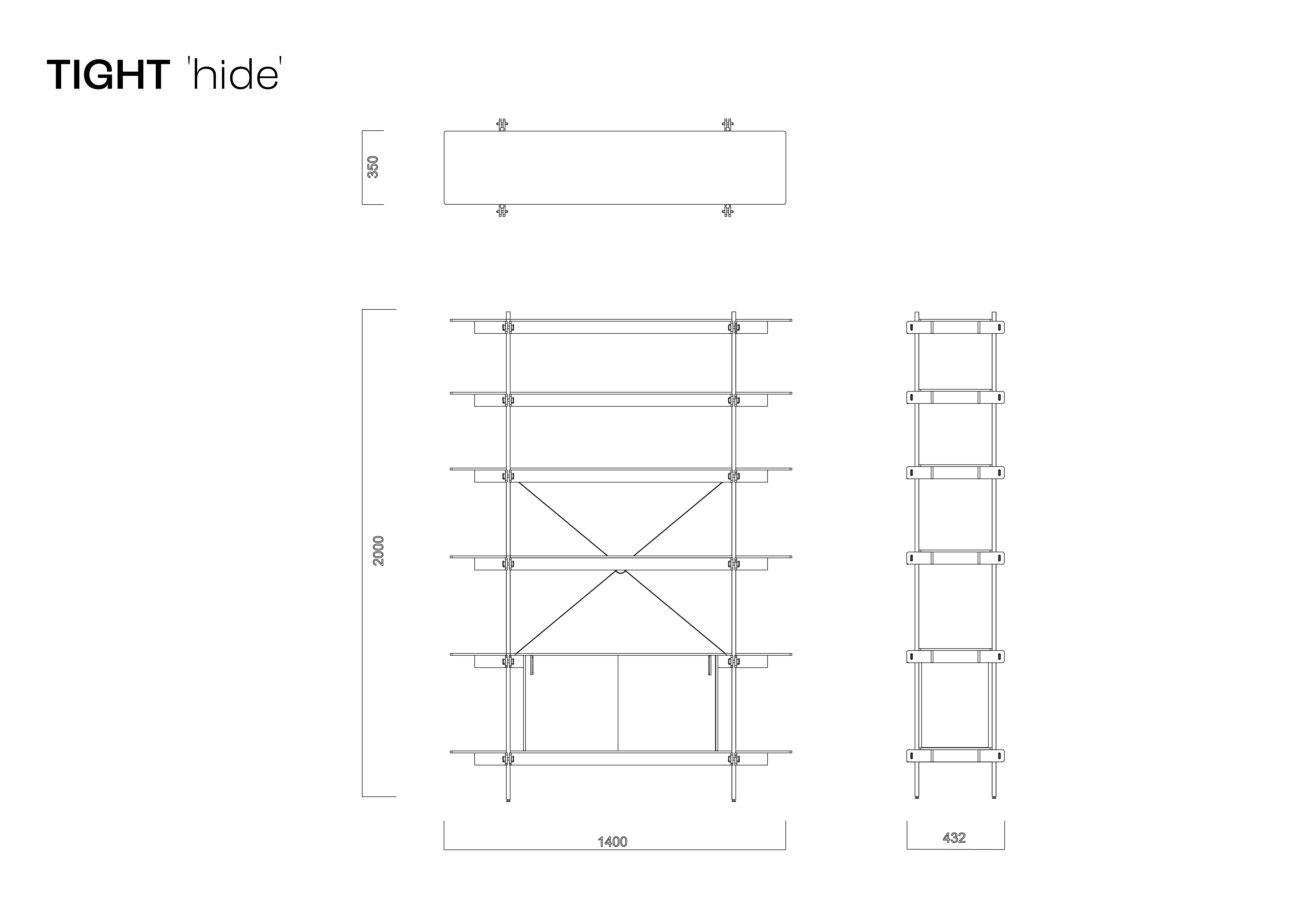 Offenes Regalsystem aus hellem Holz und schwarzem Stahl mit vier Ebenen und Türen in modernem Design.