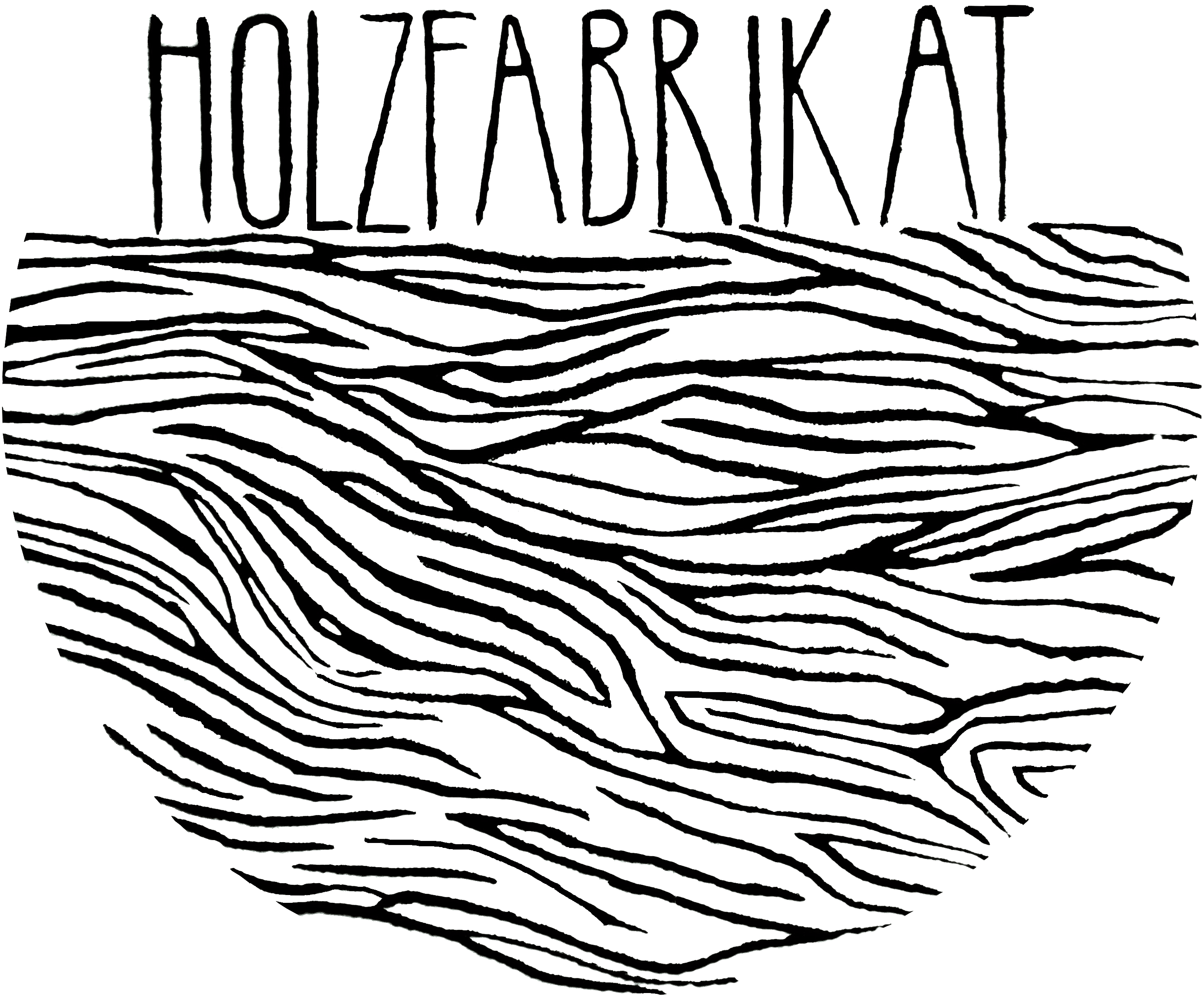 Logo der Marke Holzfabrikat. Das schlichte, handgemachte Design ist in Schwarz-Weiß gehalten und unterstreicht die moderne Ästhetik des Unternehmens.